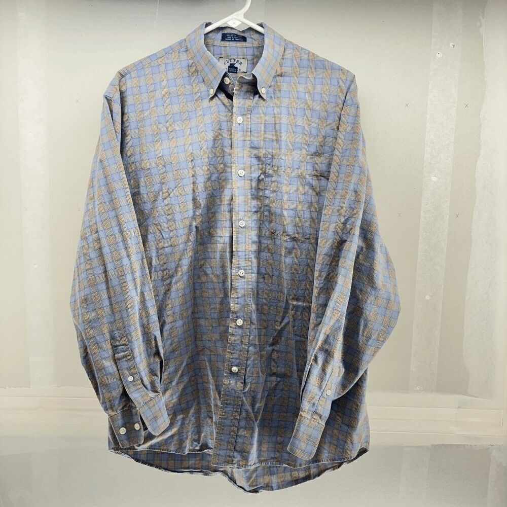 Cutter & Buck Button Up Shirt Mens Large Red/Green/Blue Plaid Long Sleeve Cotton